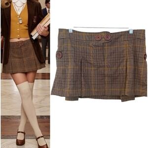 Xhilaration Y2k Brown Plaid Micro Mini Skirt Pleated Oversize Buttons Size 11